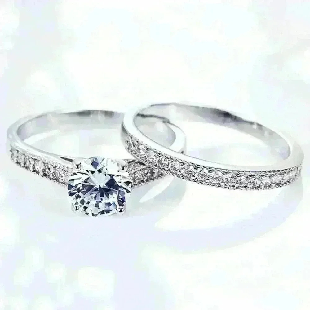 💥 925 Silver Plated 2 PCs CZ Lovely Wedding Couple Ring, GPMB1397